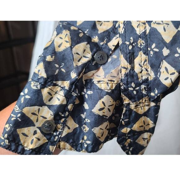 CEZAR Silk Blouse Mandarin Collar Long Sleeve Pockets Women's Size M - Picture 4 of 5